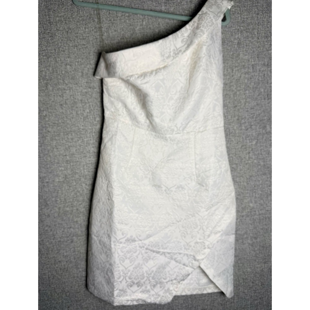 NWT Ivory Cream Off White One Shoulder Jacquard Mini Dress Wedding Reception MED